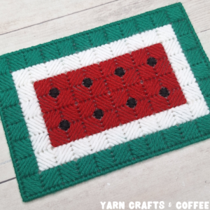 Watermelon Scotch Stitch Plastic Canvas Mug Rug Free Pattern