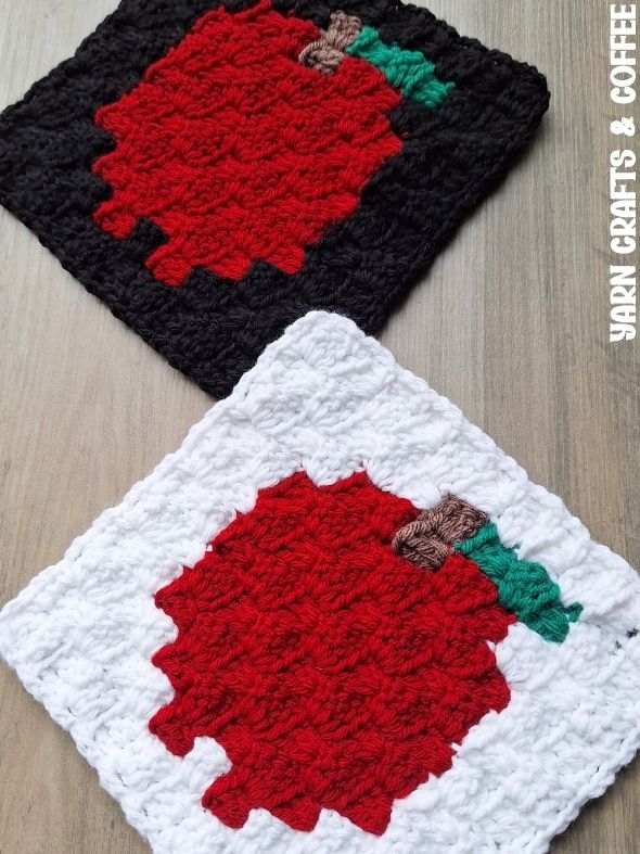 red apple c2c crochet squares