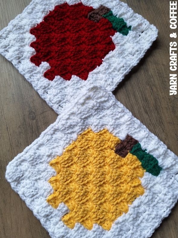 yellow apple c2c crochet squares