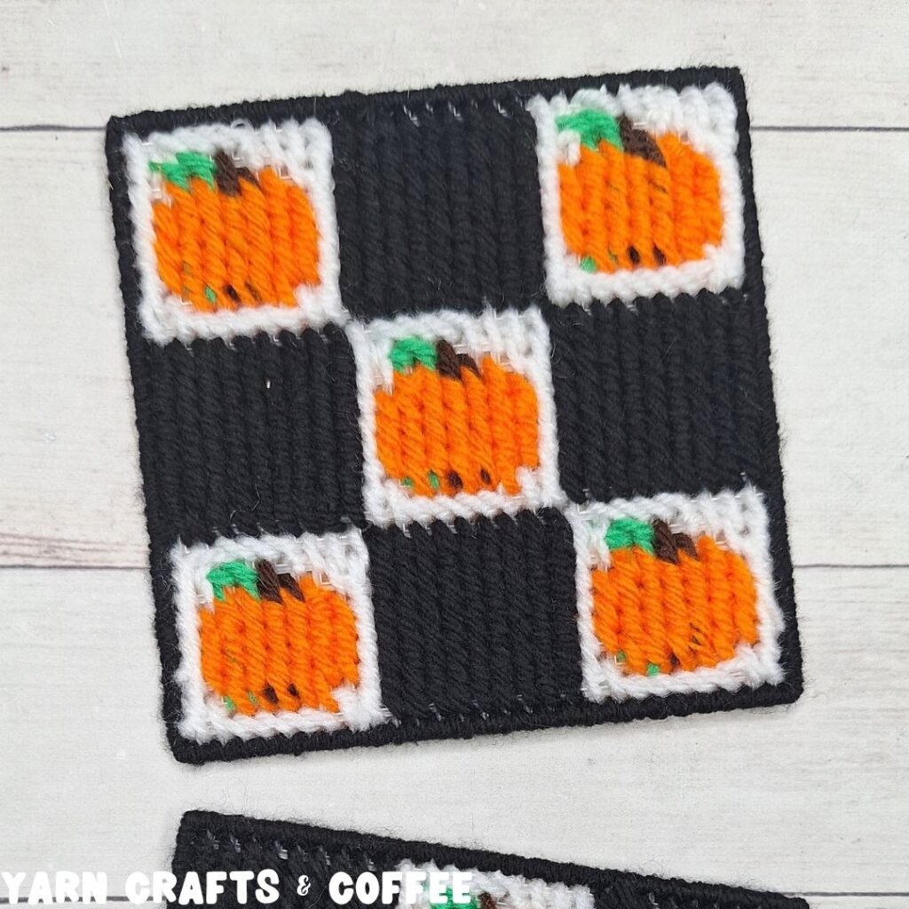 plastic canvas coasters back of pumpkins