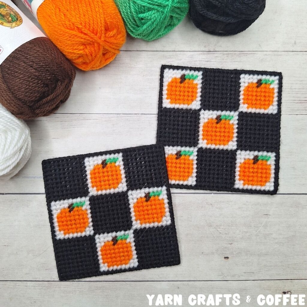 plastic canvas coasters fall pumpkin