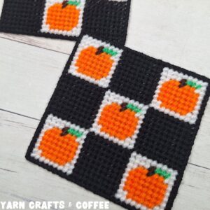 Chunky Checkered Plastic Canvas Coasters Free Pattern Fall Pumpkins | Fall Plastic Canvas Coasters